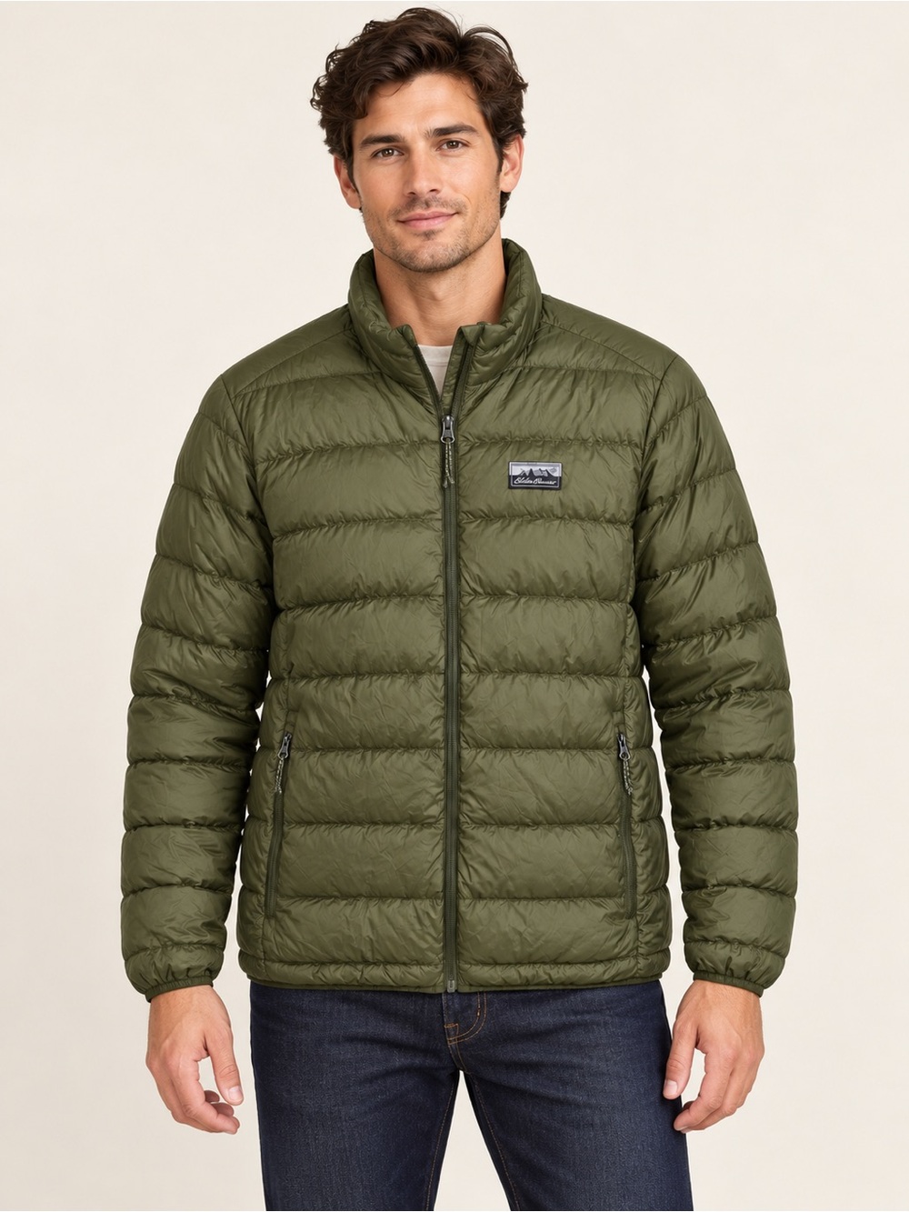 Eddie Bauer Microlight Packable Down Puffer Olive Green Men's Jacket Sz M